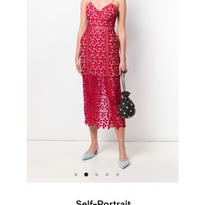 Self Portrait Red Lace Midi Dress